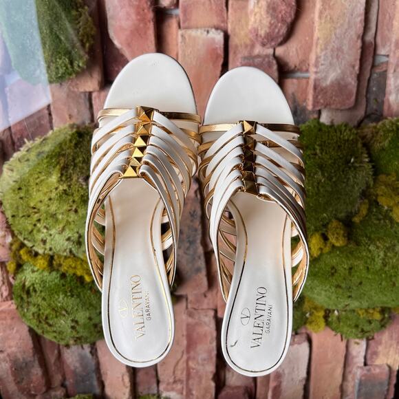 VALENTINO Caged White Gold Calfskin Strappy Heels SZ36(6US) - Picture 6 of 7